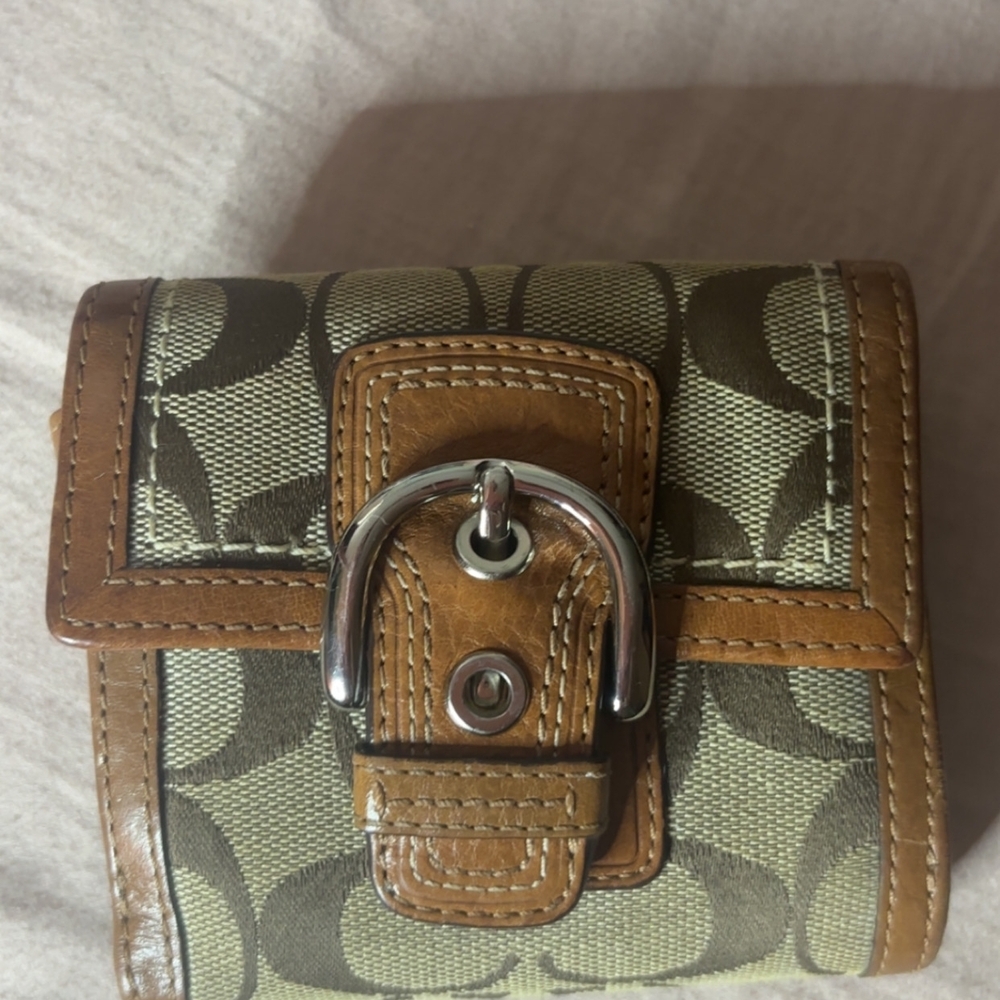 Coach Brown and Tan Canvas Wallet